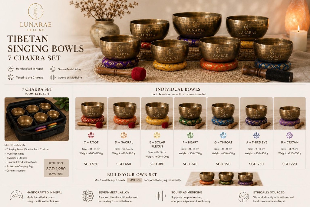 Lunarae Healing Tibetan 7 Chakra Singing Bowl Set