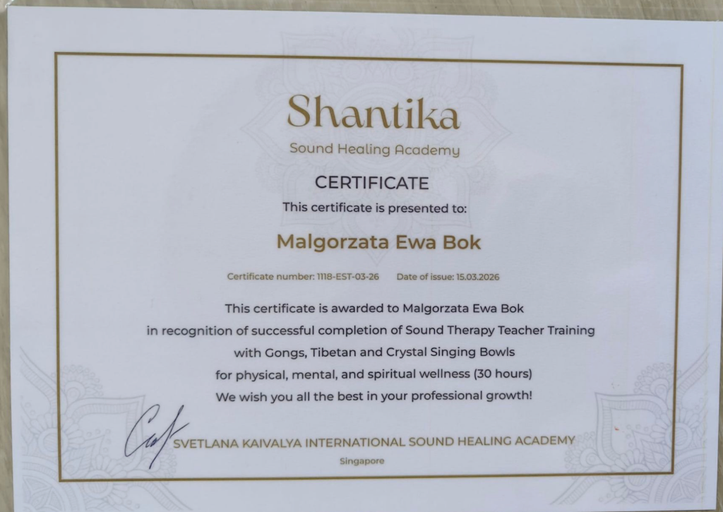 Malgorzata Ewa Bok — Shantika Sound Healing Academy certificate