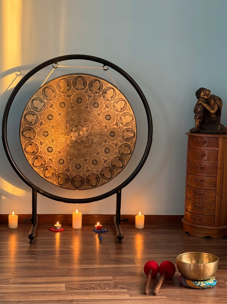 Lunarae Healing instrument room with gong and singing bowls